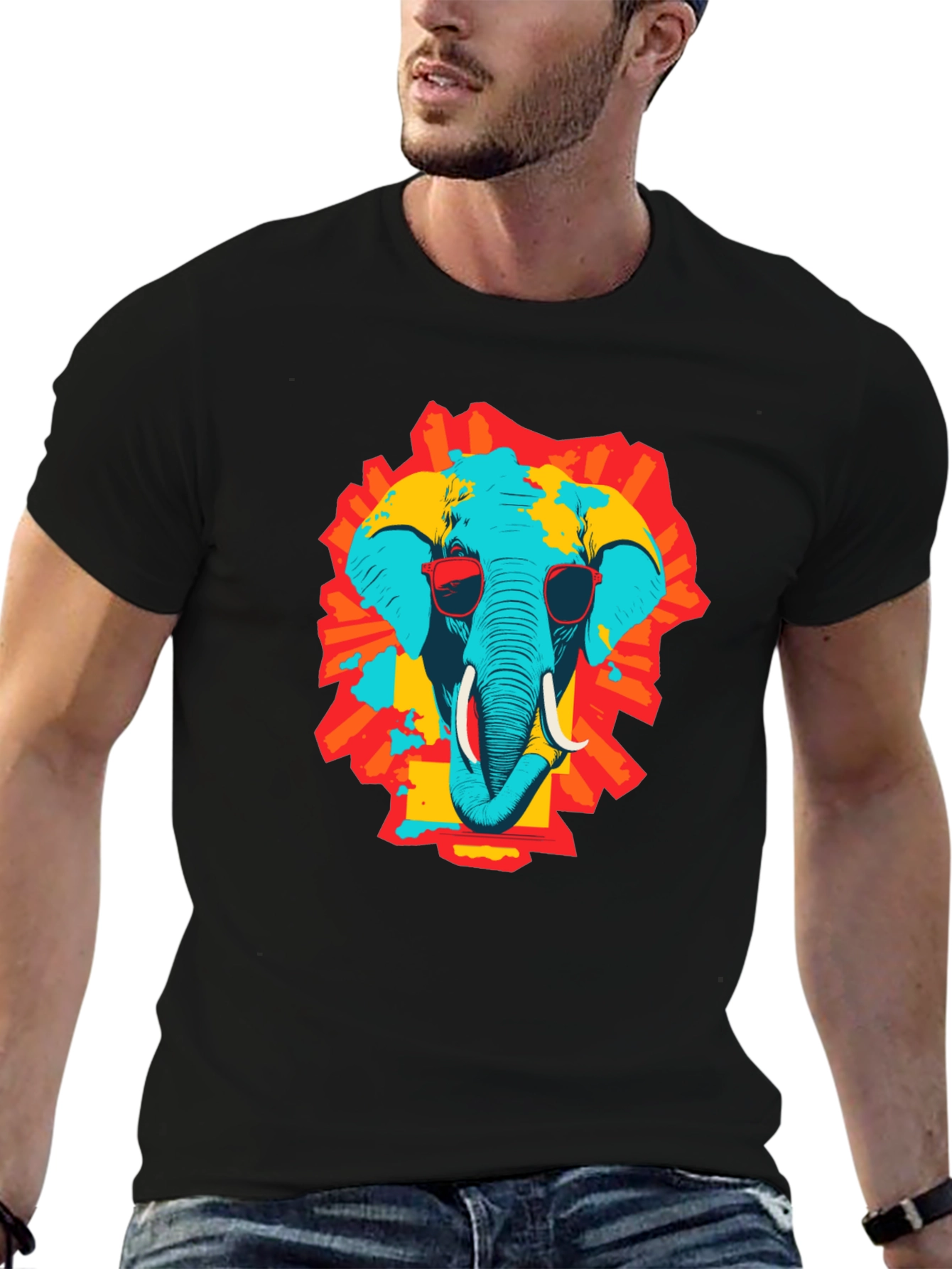 Cool Elephant Graphic Print Black T-Shirt