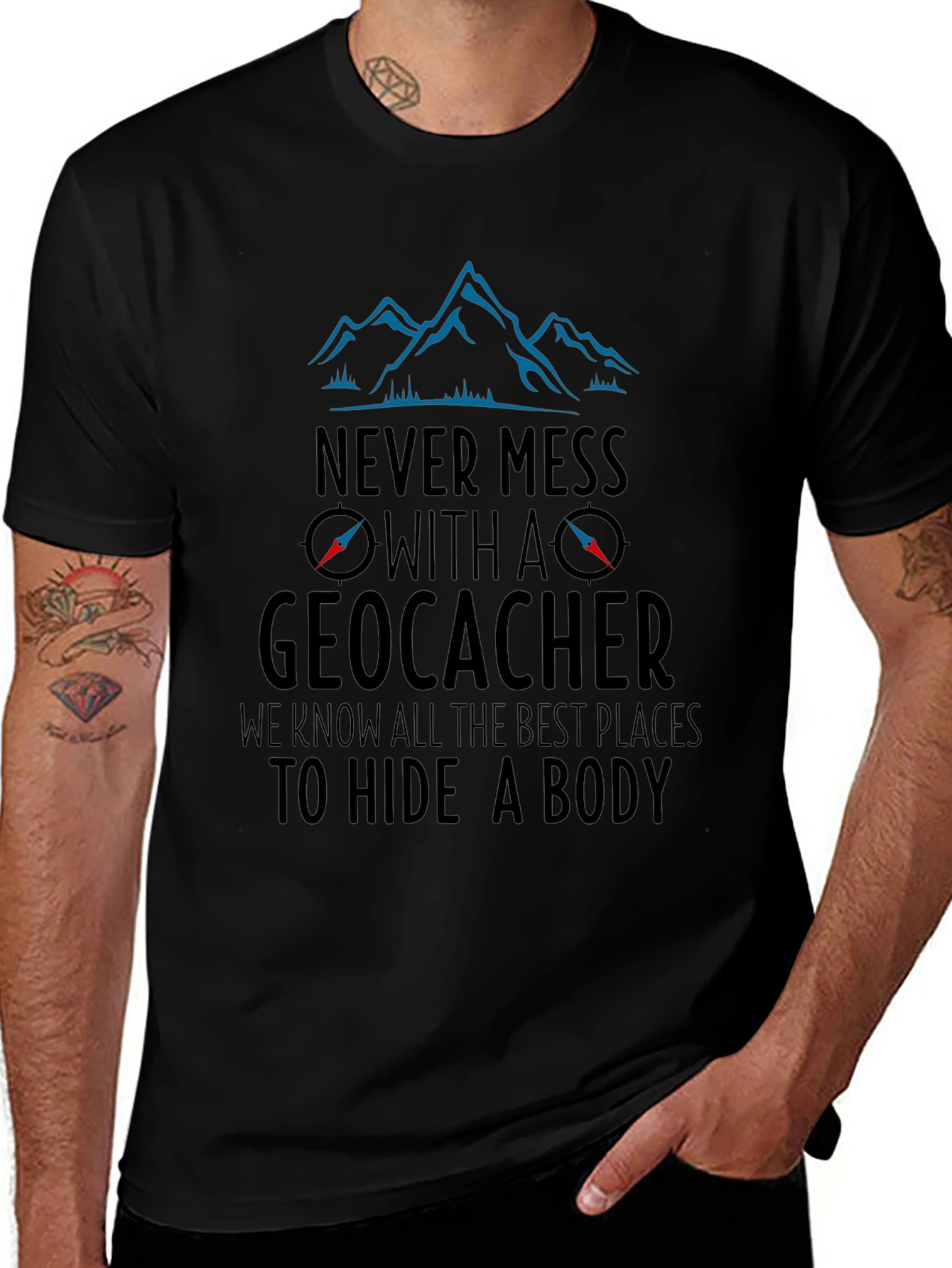 Geocacher Humor Graphic Tee - To Hide a Body Black T-Shirt