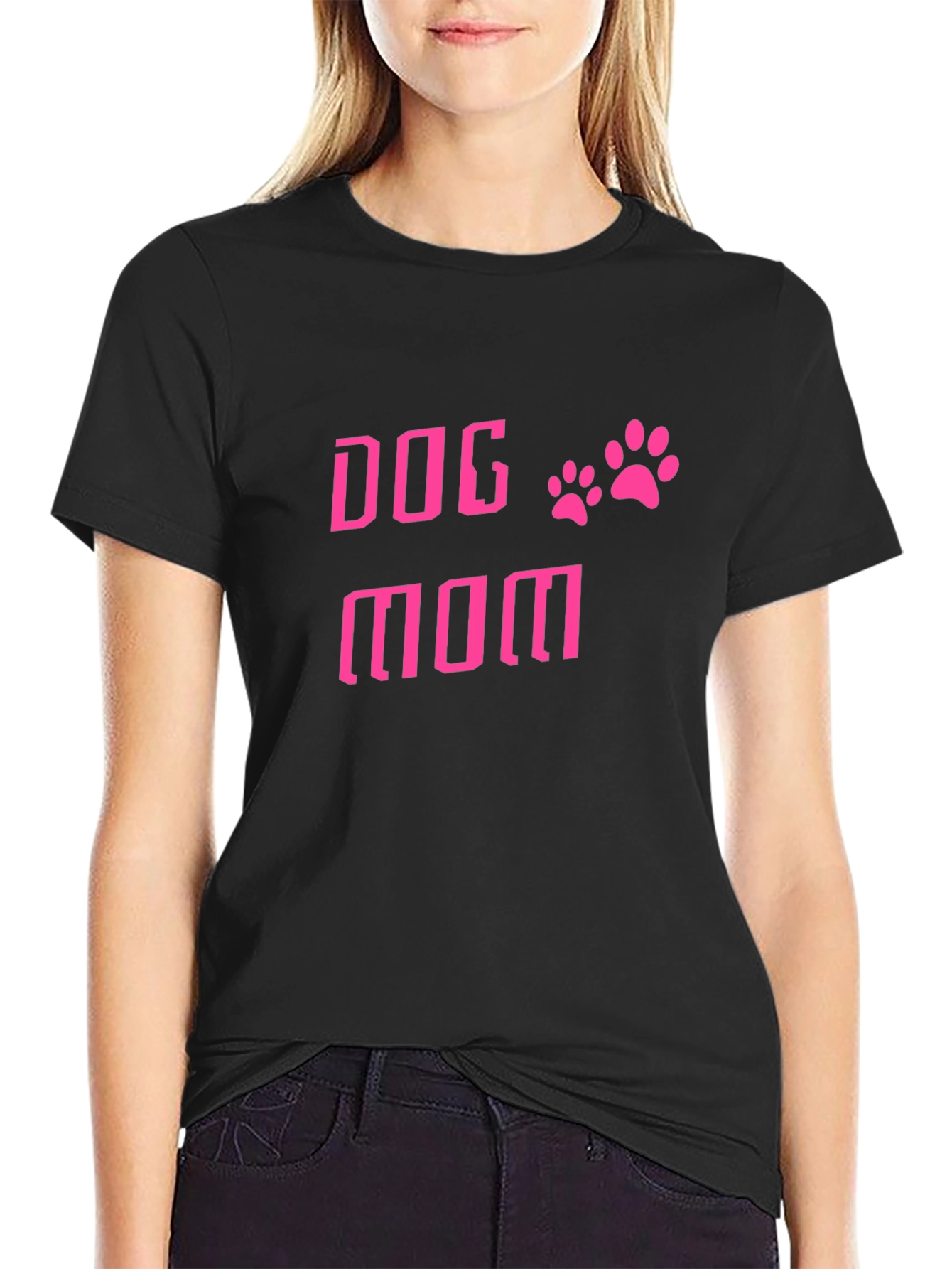 Dog Mom T-Shirt - Pink Paw Print Design