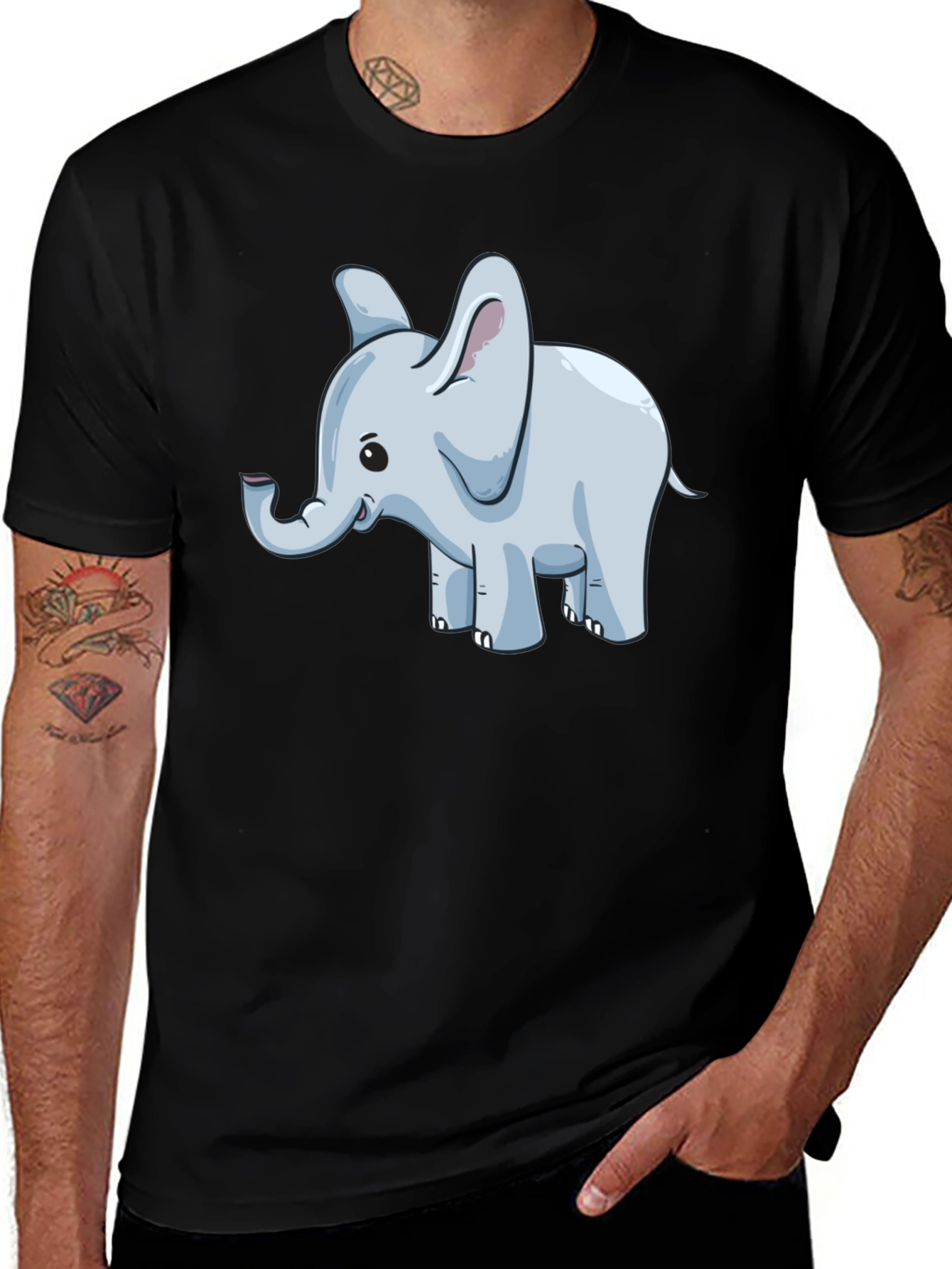 Cute Elephant Graphic Tee - Black Cotton Blend
