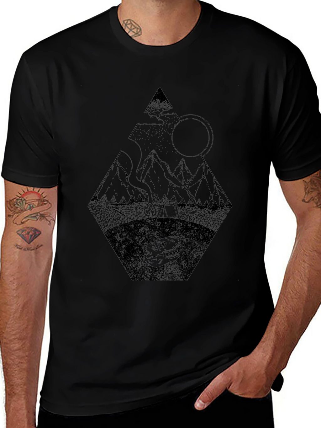 Dino Mountain Graphic Tee - Black