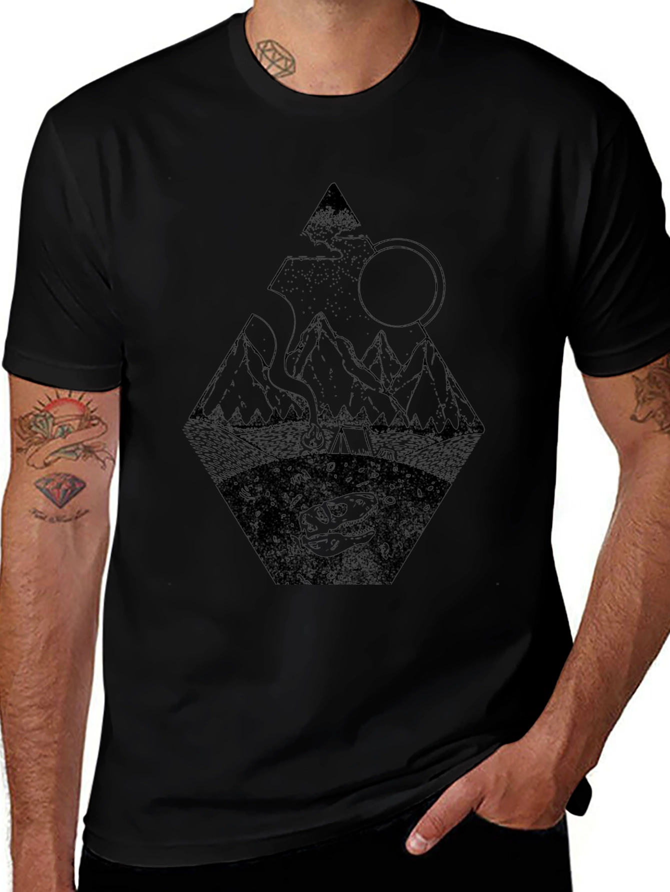 Dino Mountain Graphic Tee - Black