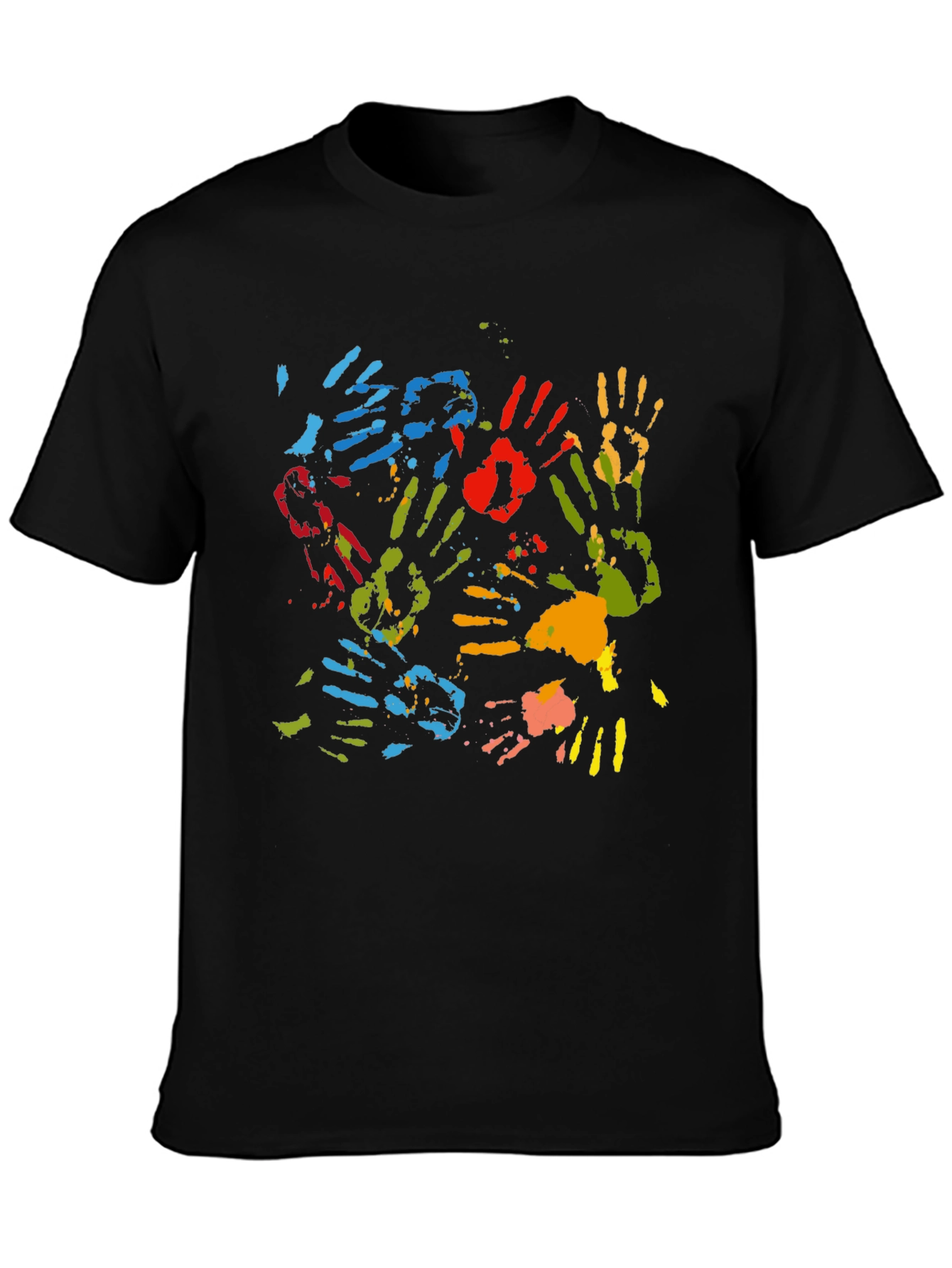 Colorful Handprint Graphic Black T-Shirt