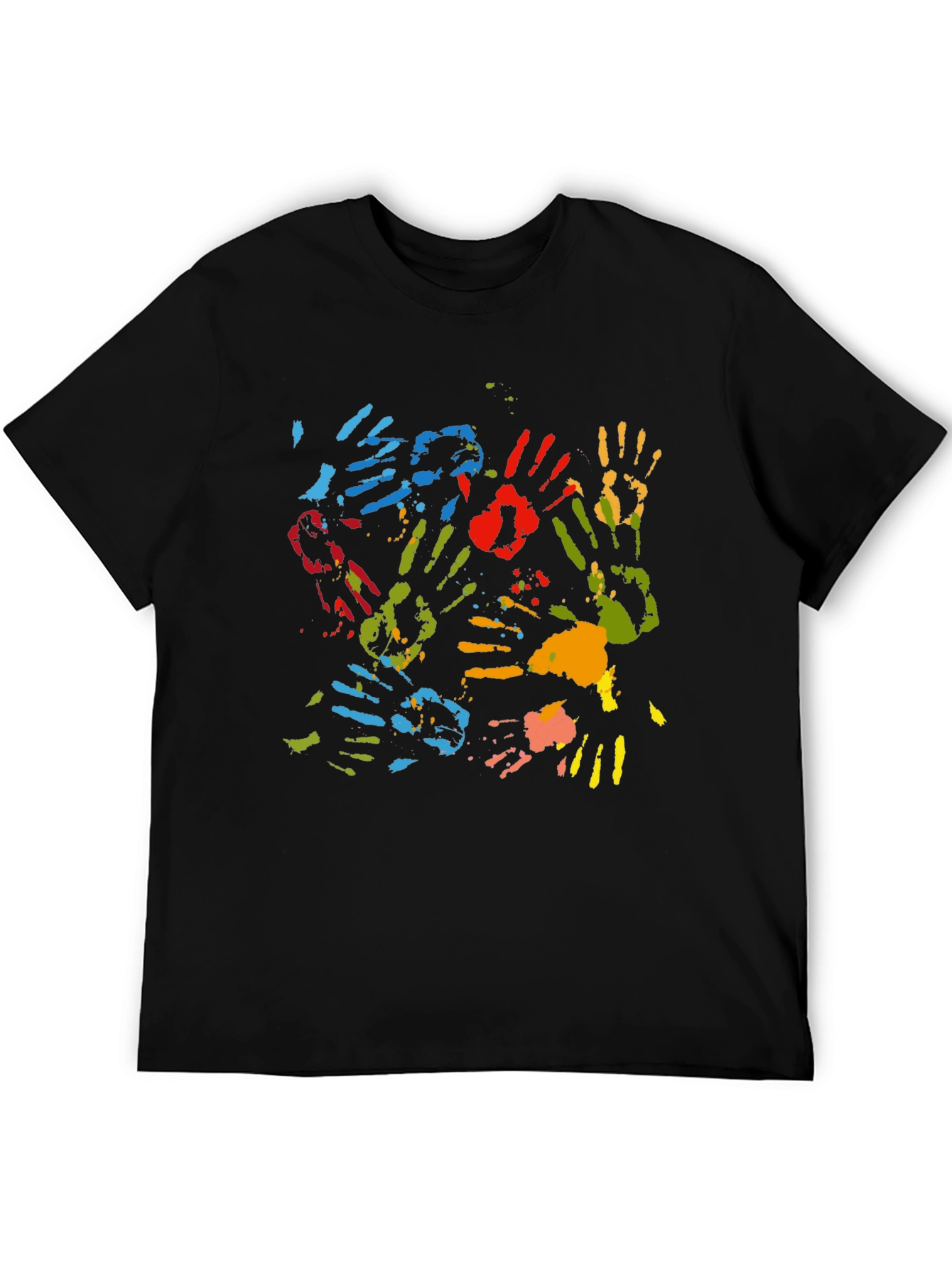 Colorful Handprint Graphic Black T-Shirt