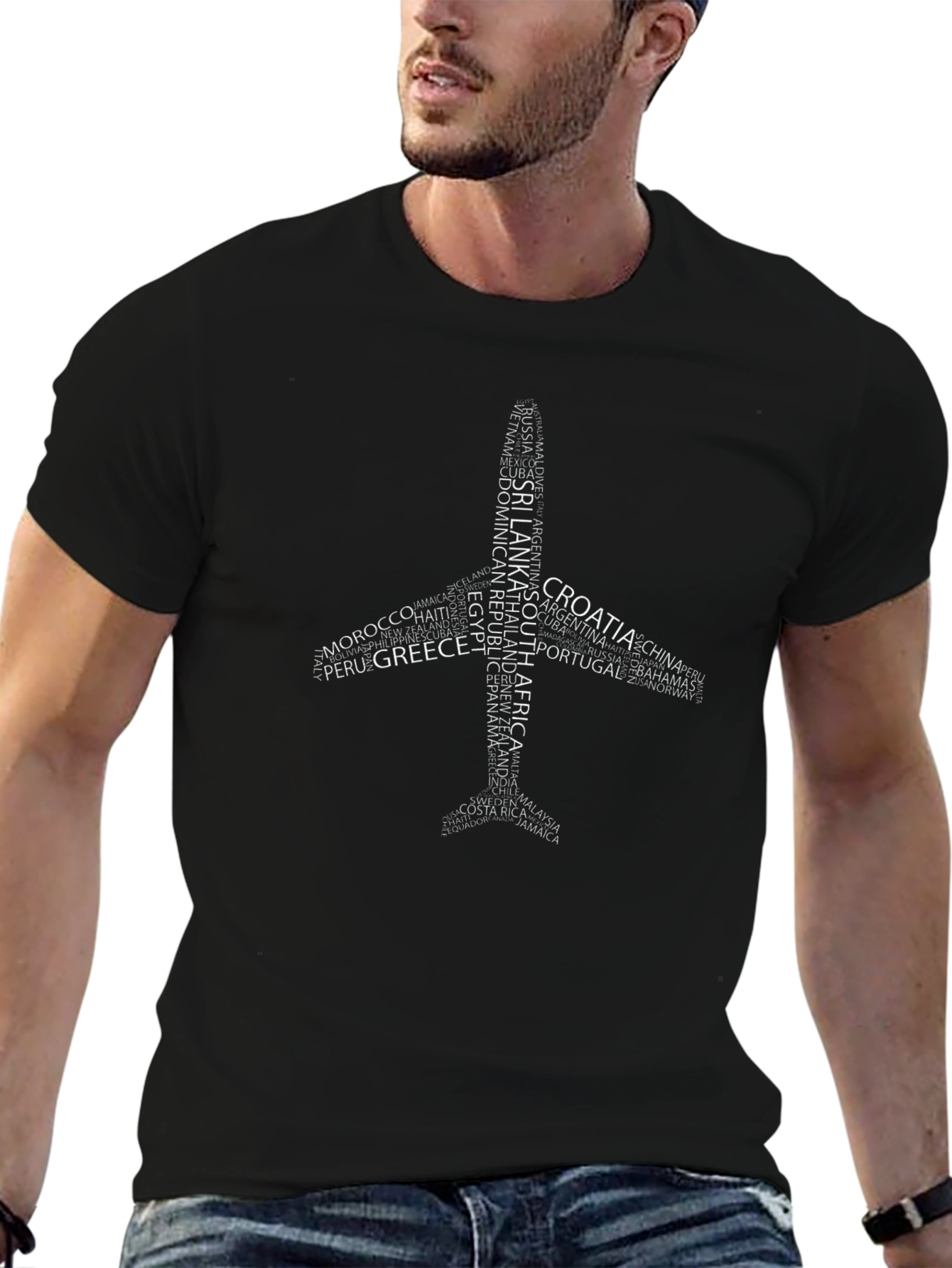 Airplane Countries Graphic Tee - Black