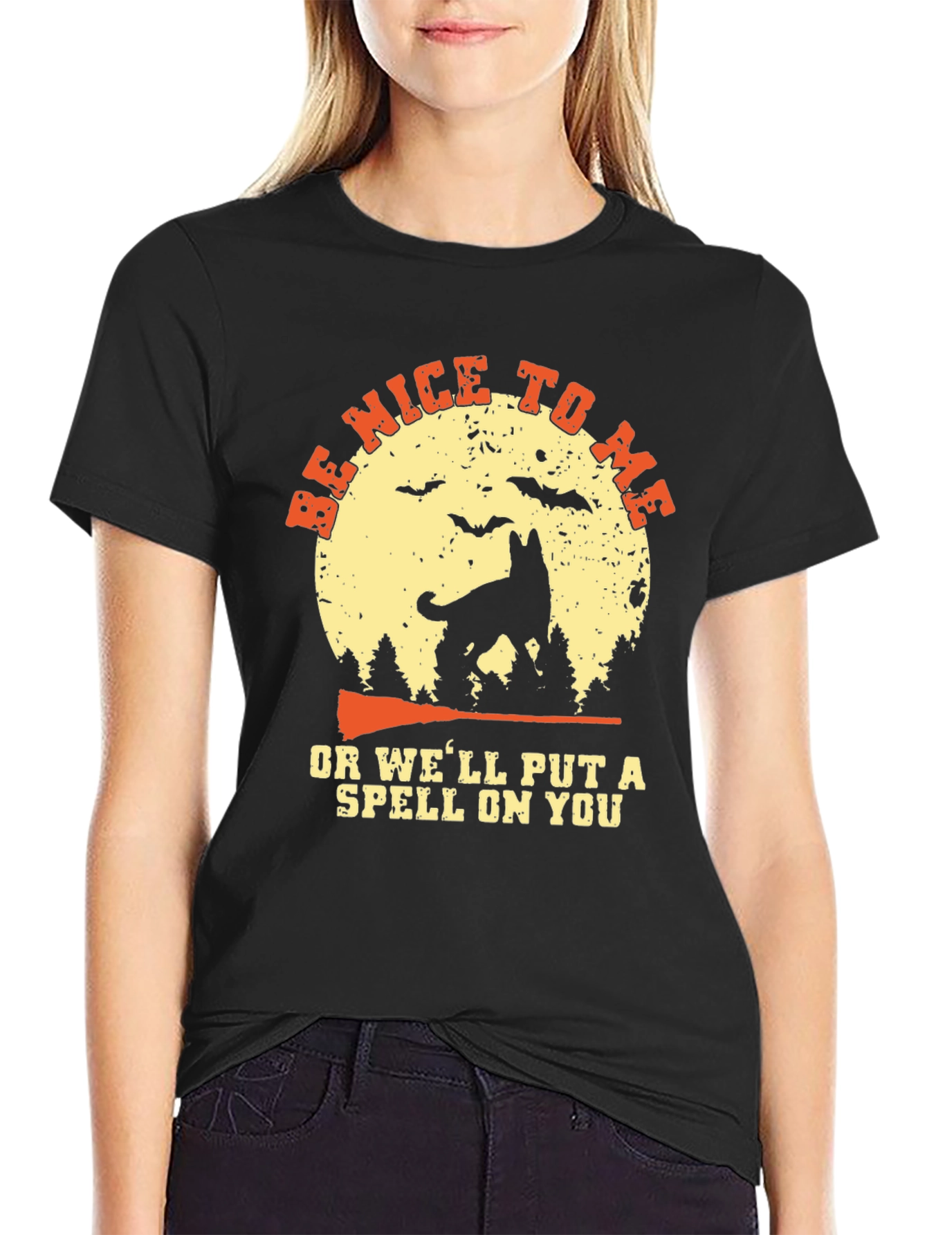 Halloween Dog Graphic Tee - Be Nice or Else!