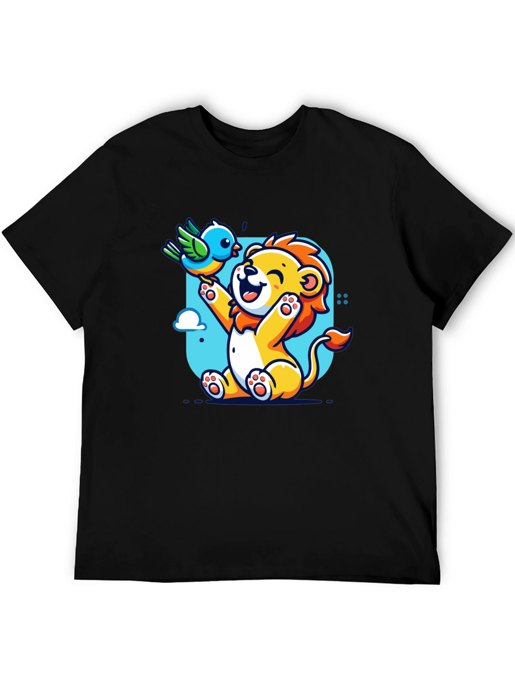 Cartoon Lion & Bird Graphic T-Shirt