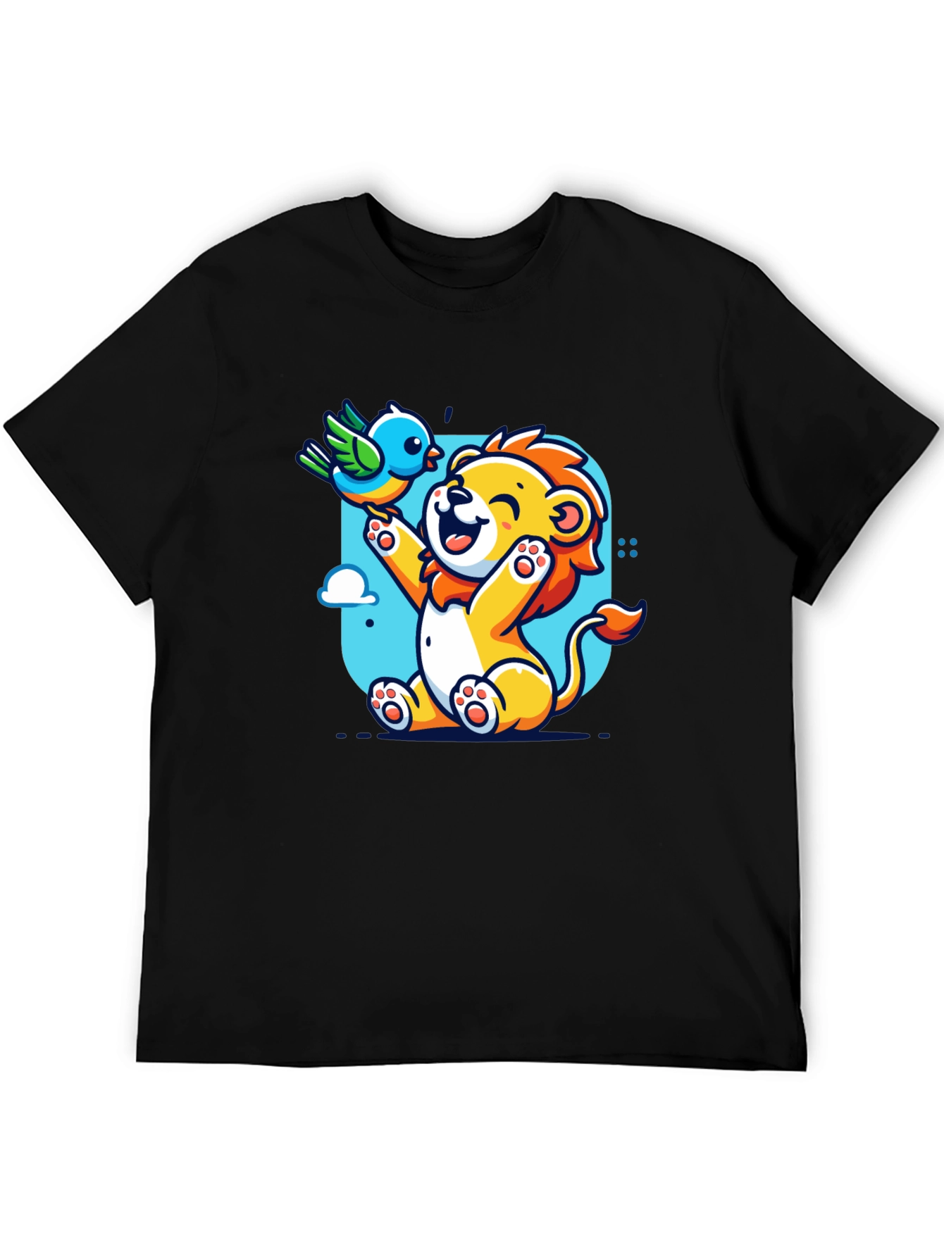 Cartoon Lion & Bird Graphic T-Shirt