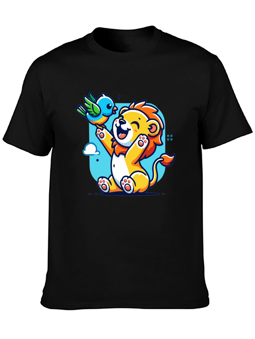 Cartoon Lion & Bird Graphic T-Shirt
