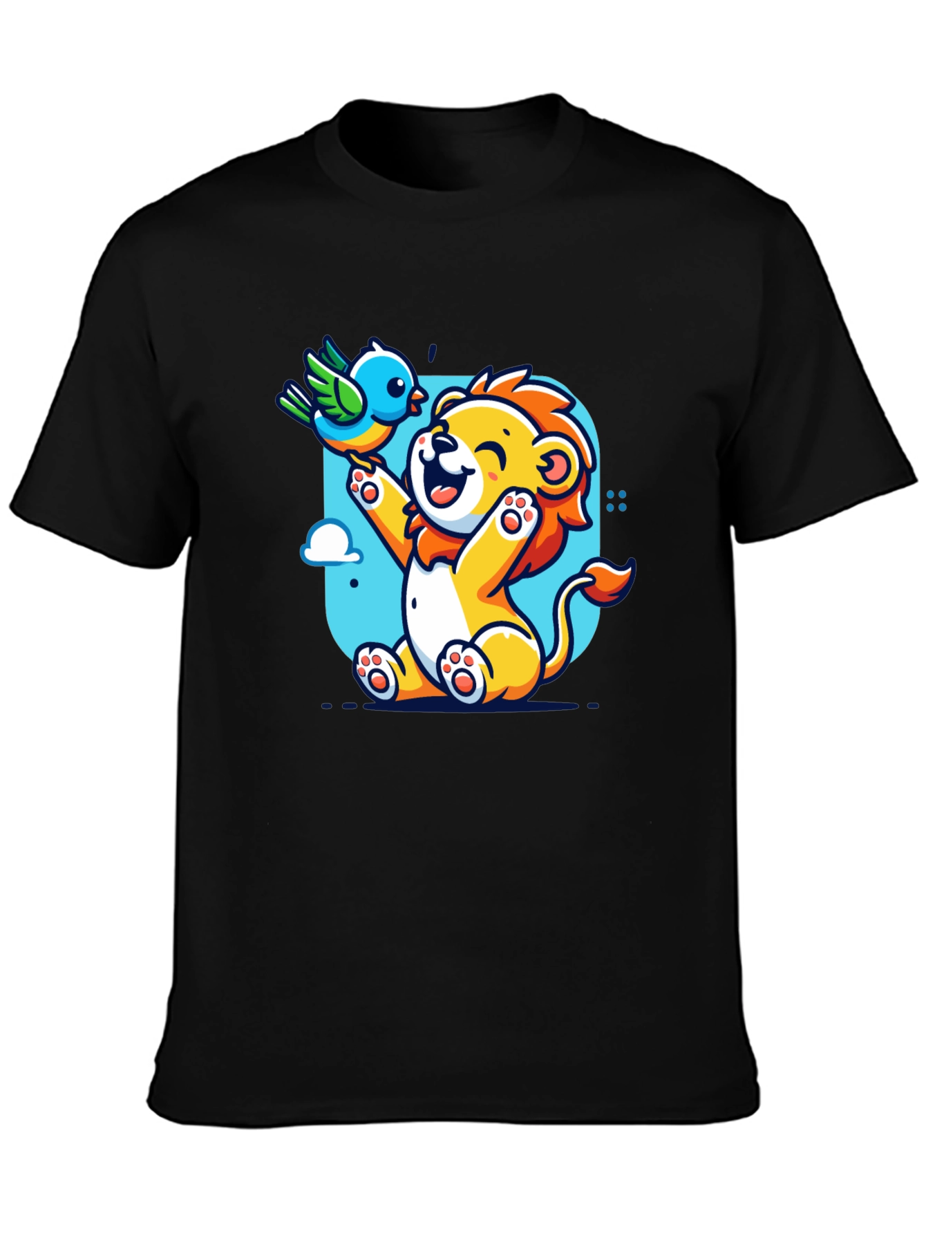 Cartoon Lion & Bird Graphic T-Shirt