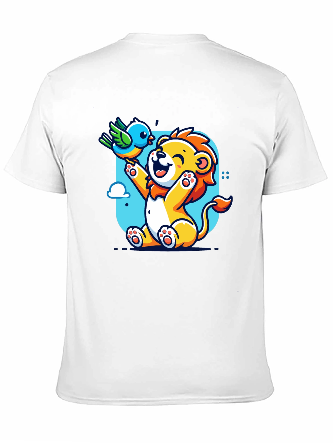 Cartoon Lion & Bird Graphic T-Shirt