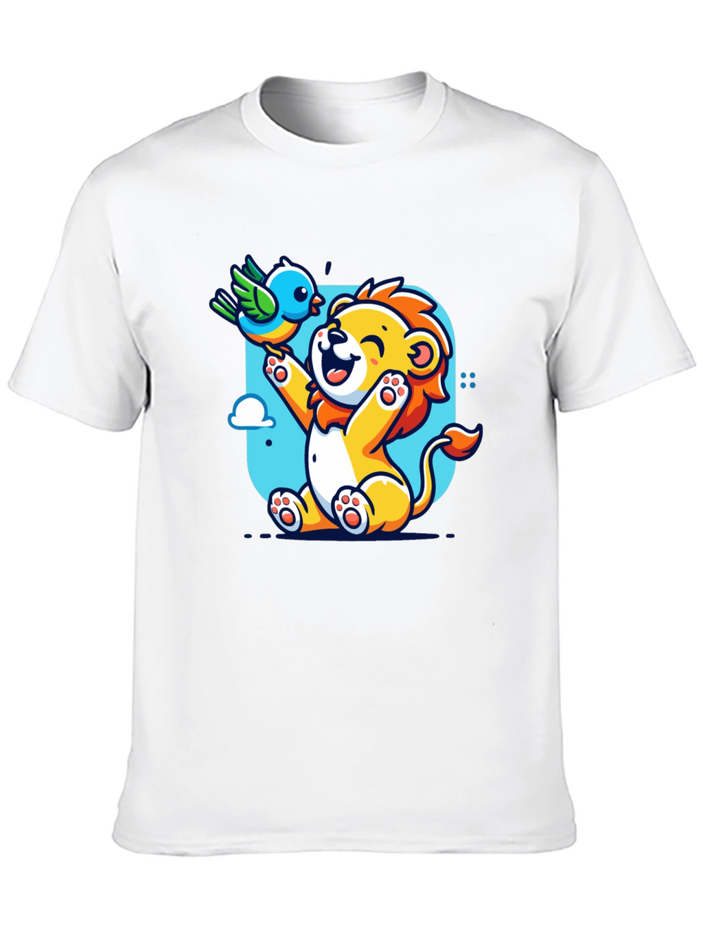 Cartoon Lion & Bird Graphic T-Shirt