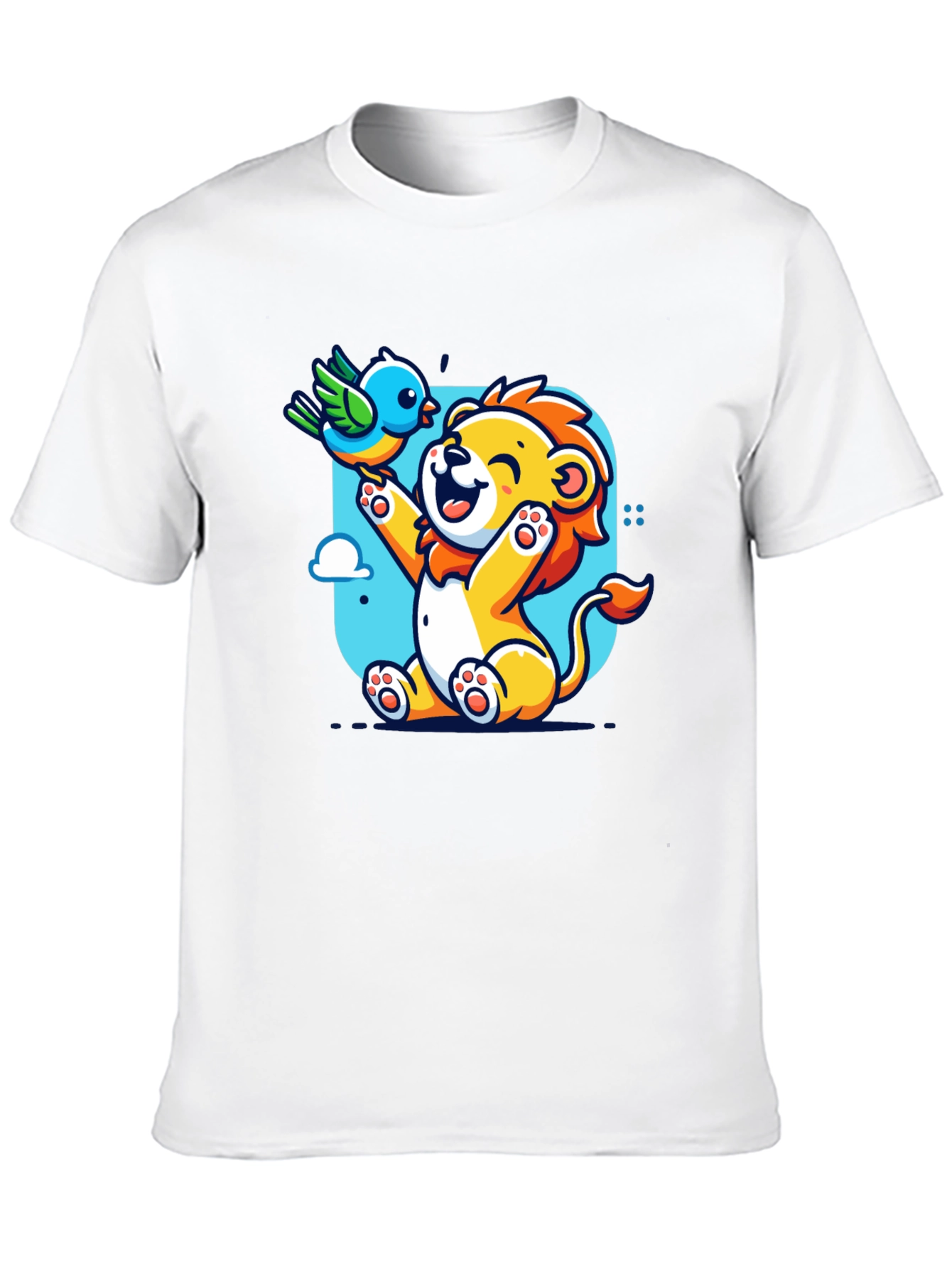 Cartoon Lion & Bird Graphic T-Shirt