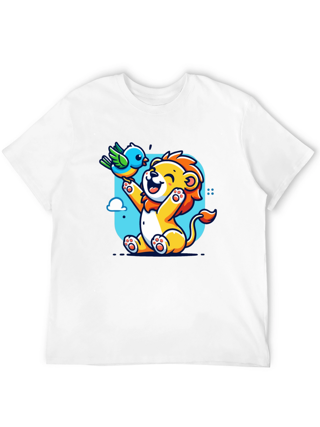 Cartoon Lion & Bird Graphic T-Shirt
