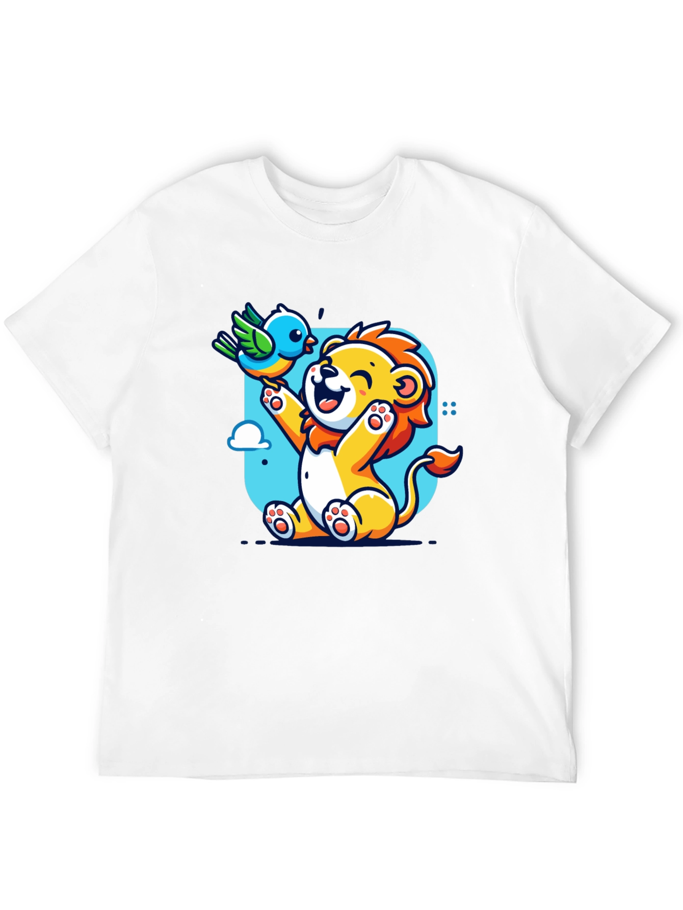 Cartoon Lion & Bird Graphic T-Shirt