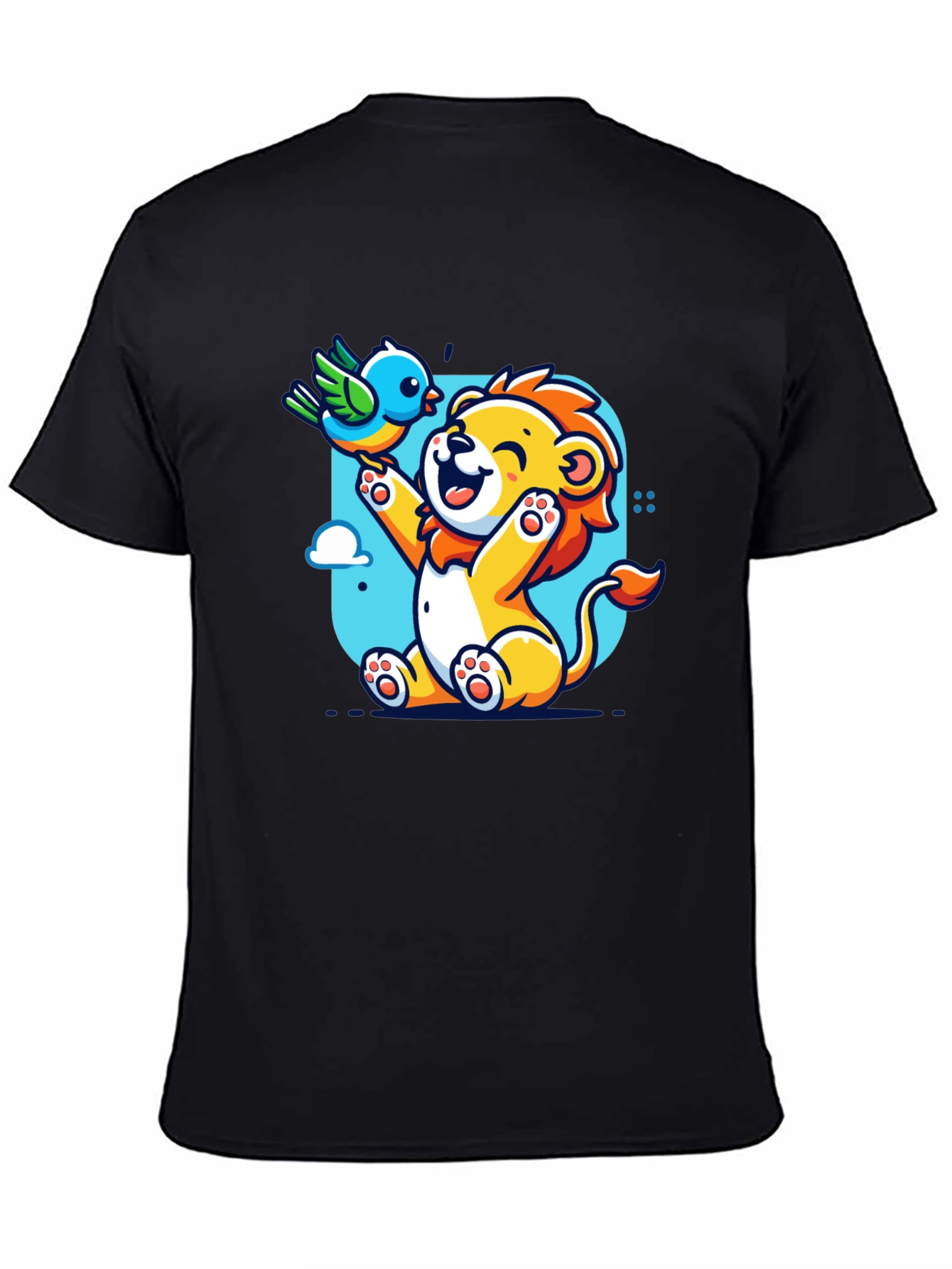 Cartoon Lion & Bird Graphic T-Shirt