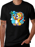 Cartoon Lion & Bird Graphic T-Shirt