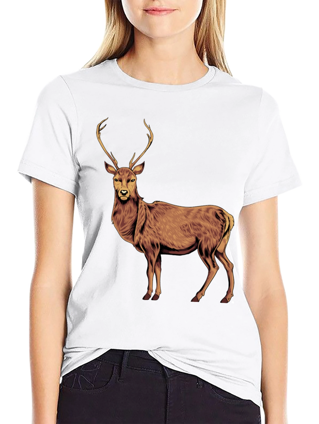 Deer Graphic Tee - Black Cotton T-Shirt