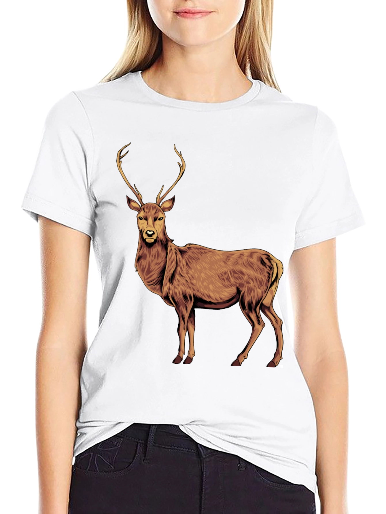 Deer Graphic Tee - Black Cotton T-Shirt