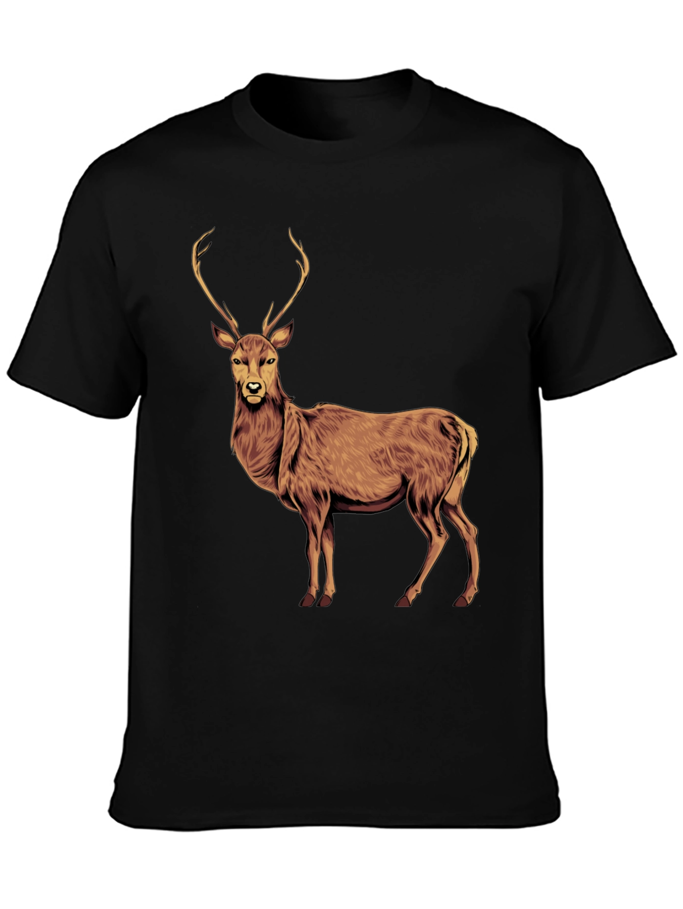 Deer Graphic Tee - Black Cotton T-Shirt