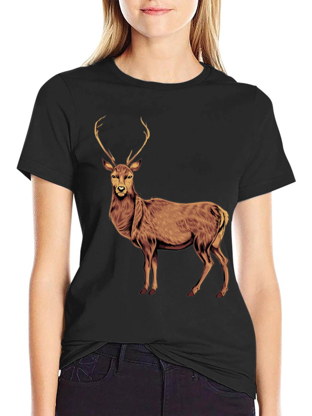Deer Graphic Tee - Black Cotton T-Shirt