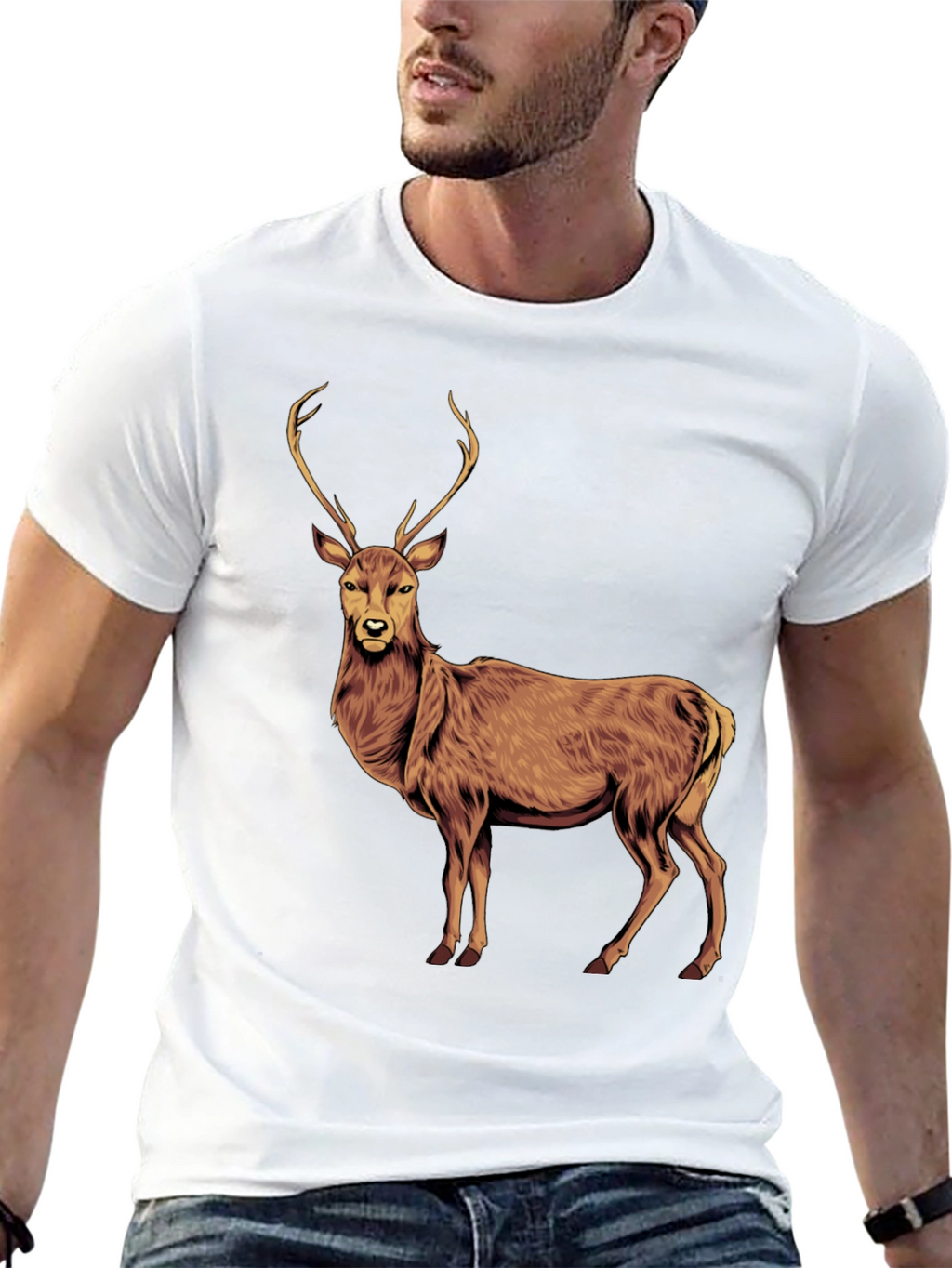 Deer Graphic Tee - Black Cotton T-Shirt