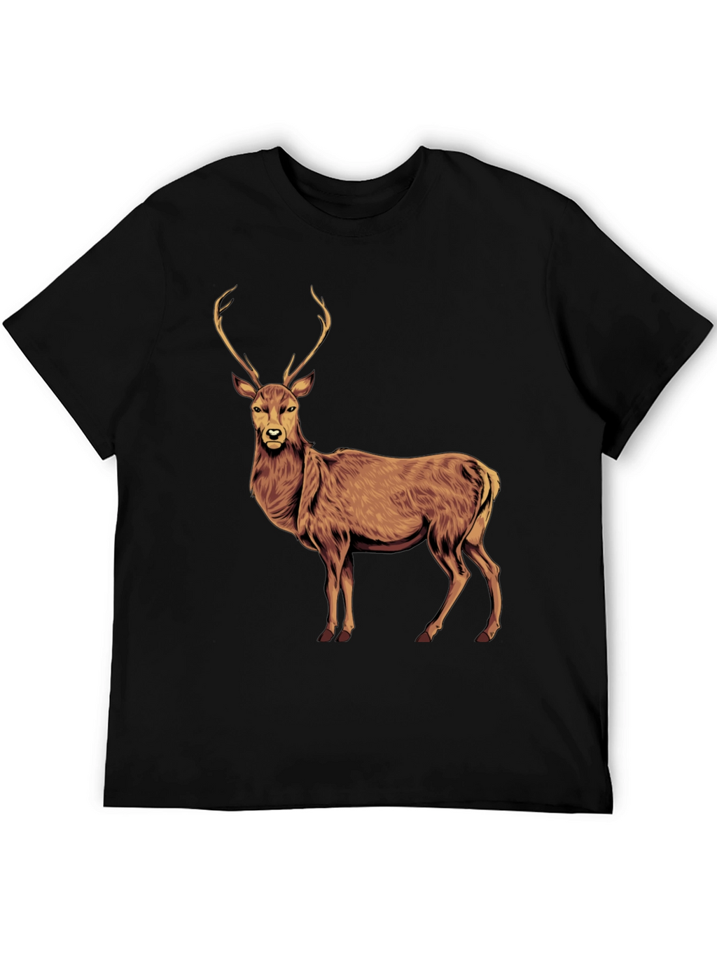 Deer Graphic Tee - Black Cotton T-Shirt