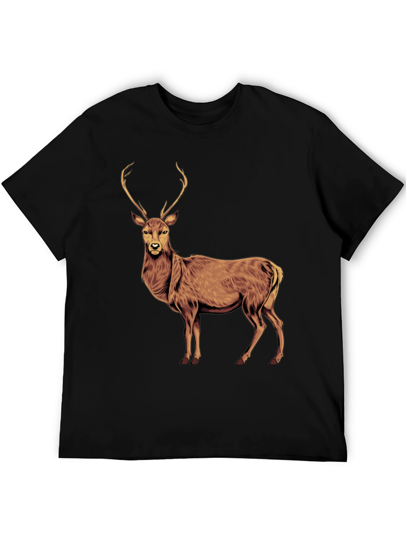 Deer Graphic Tee - Black Cotton T-Shirt