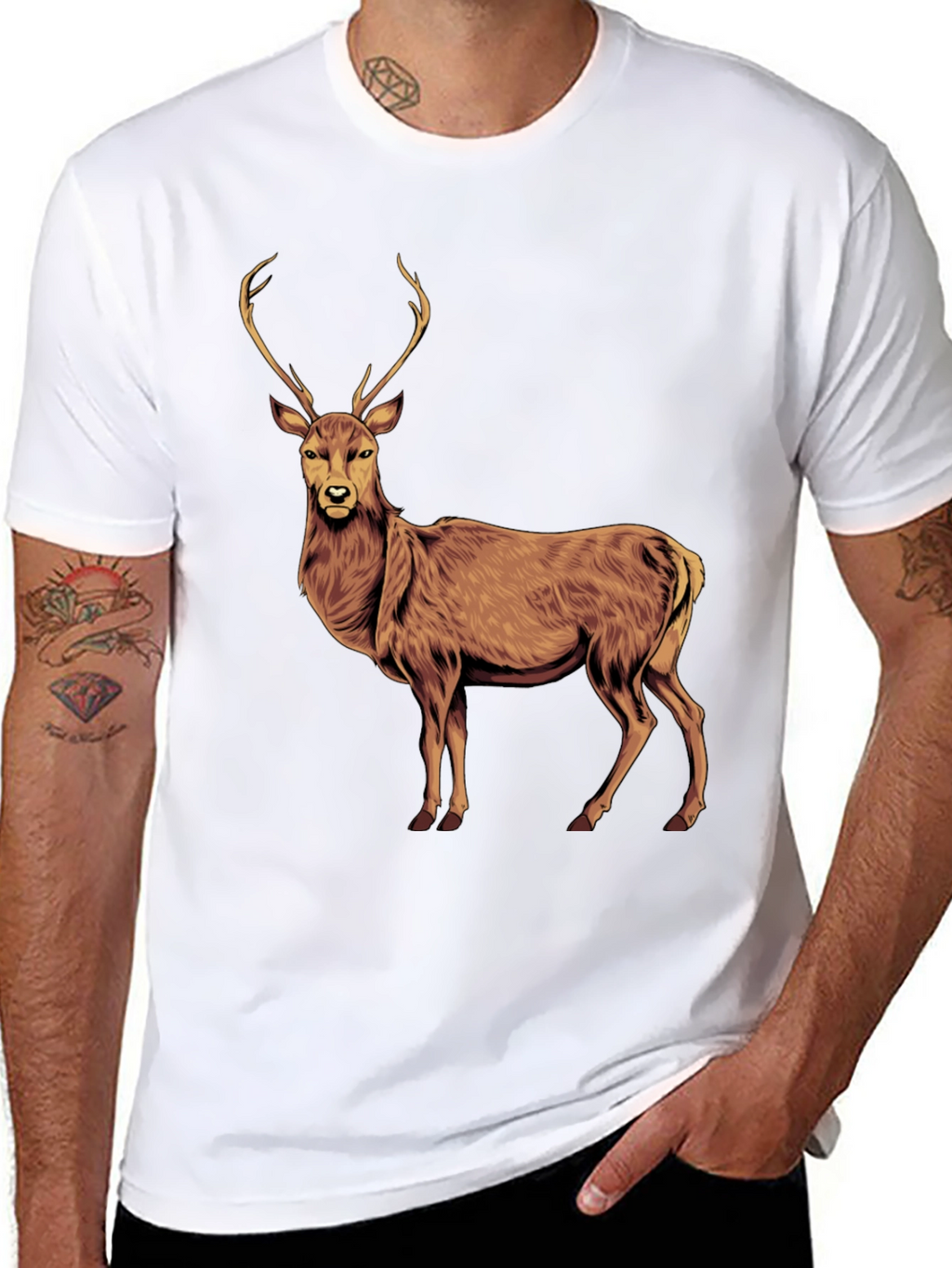 Deer Graphic Tee - Black Cotton T-Shirt