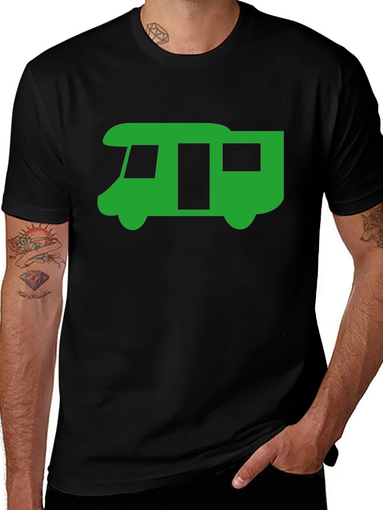 Green RV Graphic Tee - Black Casual T-Shirt