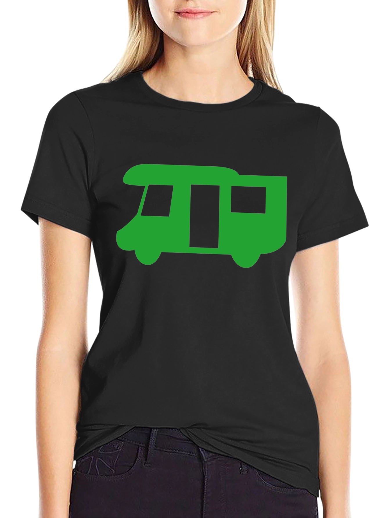 Green RV Graphic Tee - Black Casual T-Shirt