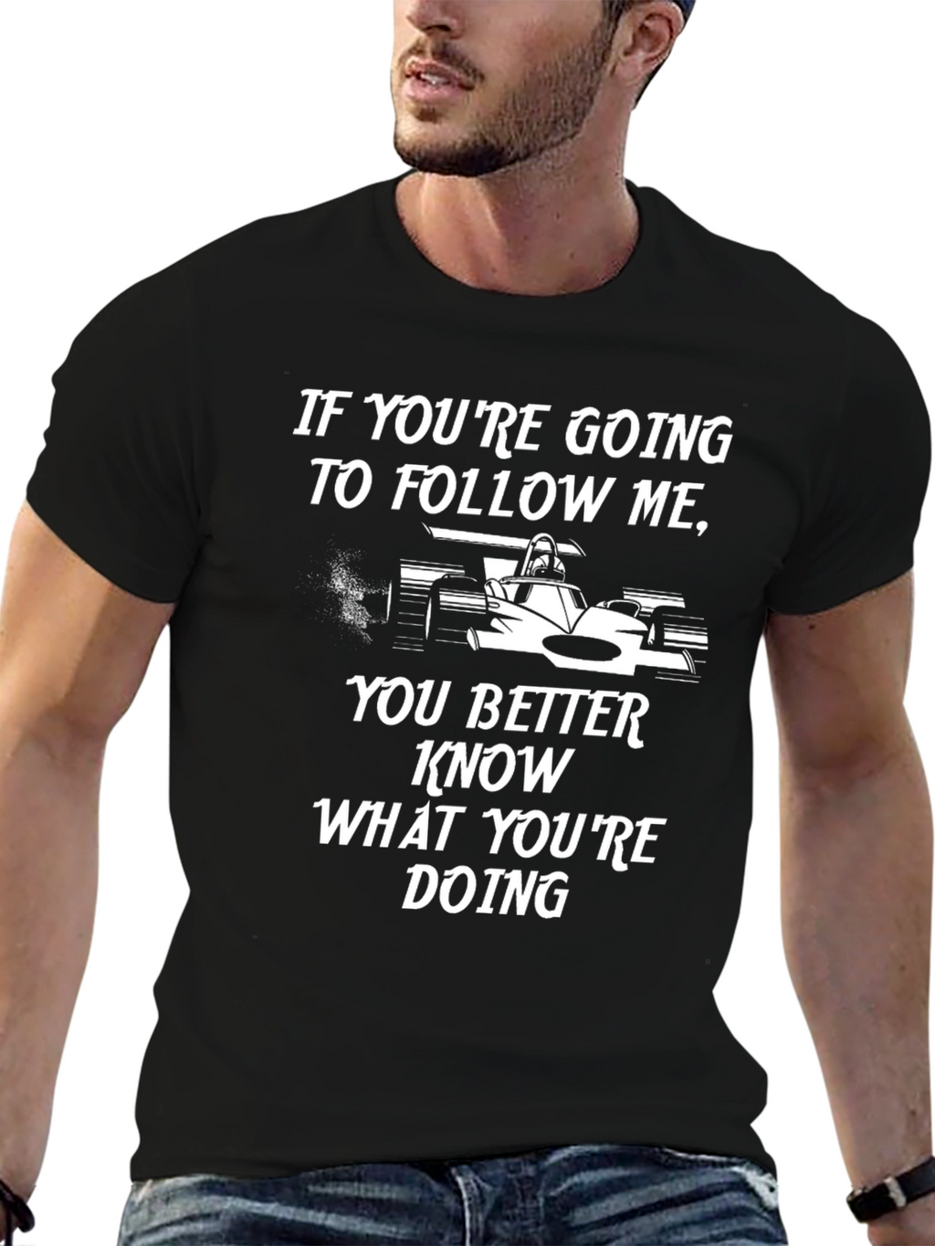 Follow Me Racing Car Graphic T-Shirt