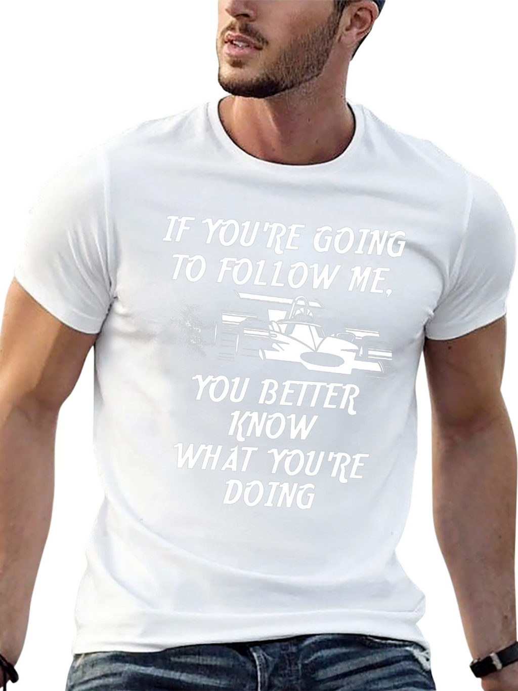 Follow Me Racing Car Graphic T-Shirt