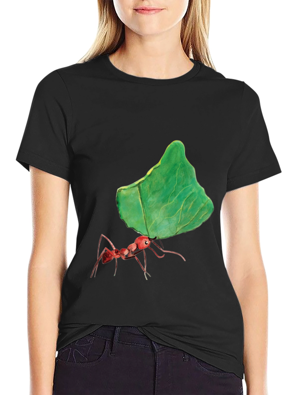 Ant Carrying Leaf Graphic Tee - Black