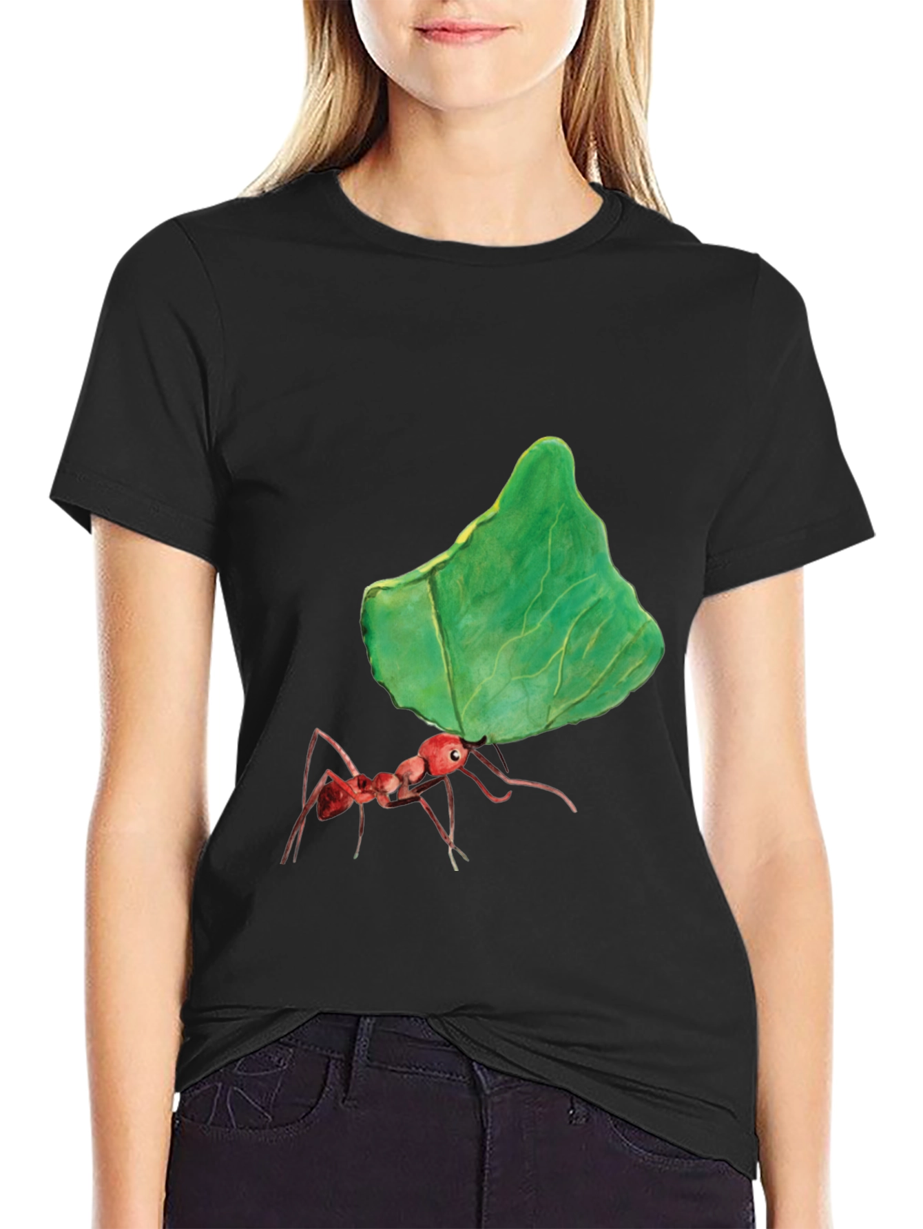 Ant Carrying Leaf Graphic Tee - Black