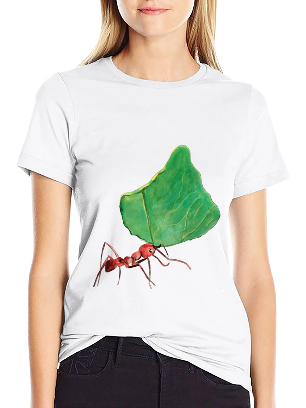 Ant Carrying Leaf Graphic Tee - Black
