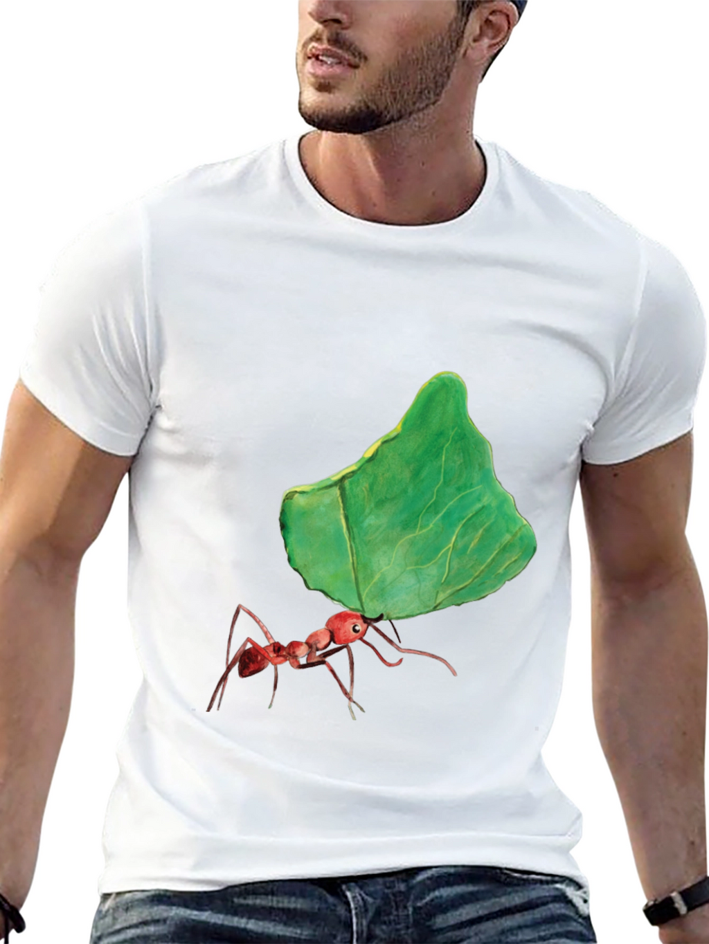 Ant Carrying Leaf Graphic Tee - Black