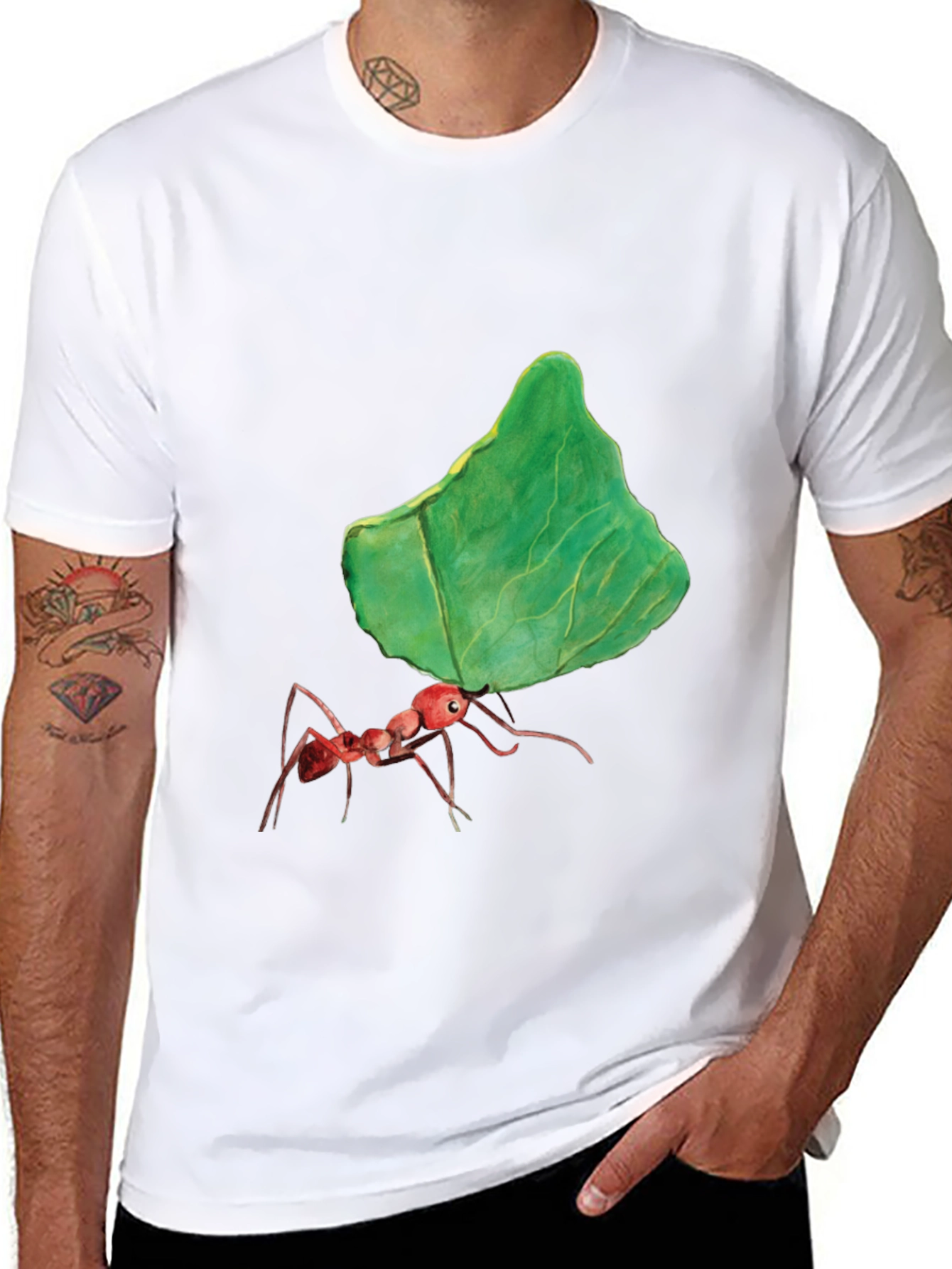 Ant Carrying Leaf Graphic Tee - Black