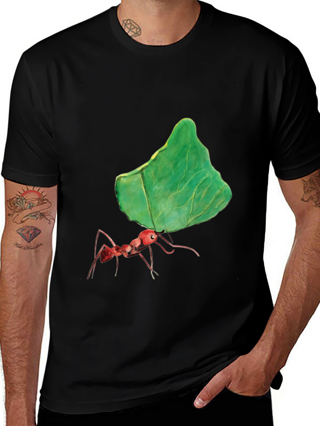 Ant Carrying Leaf Graphic Tee - Black