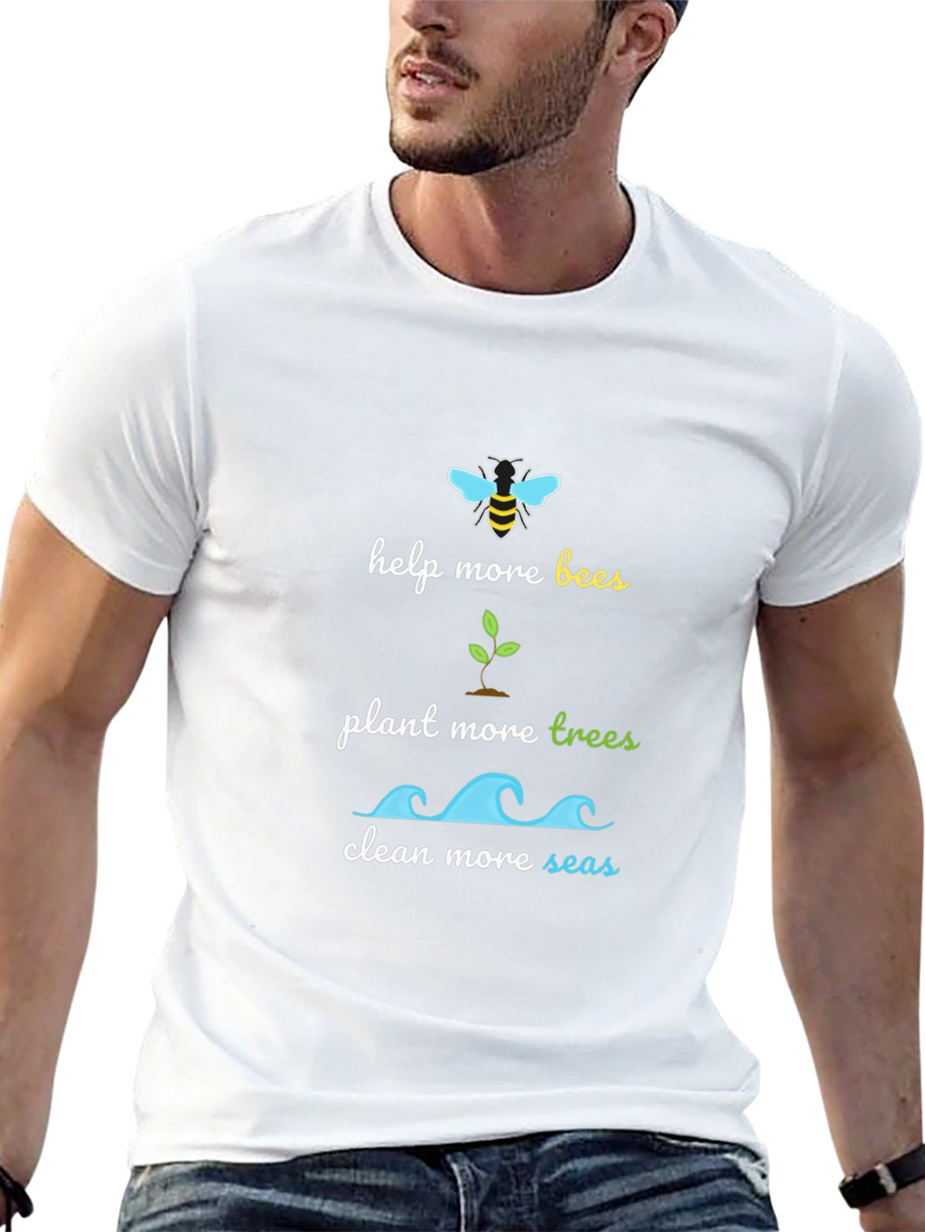 Eco-Friendly Graphic Tee - Bees Trees Seas