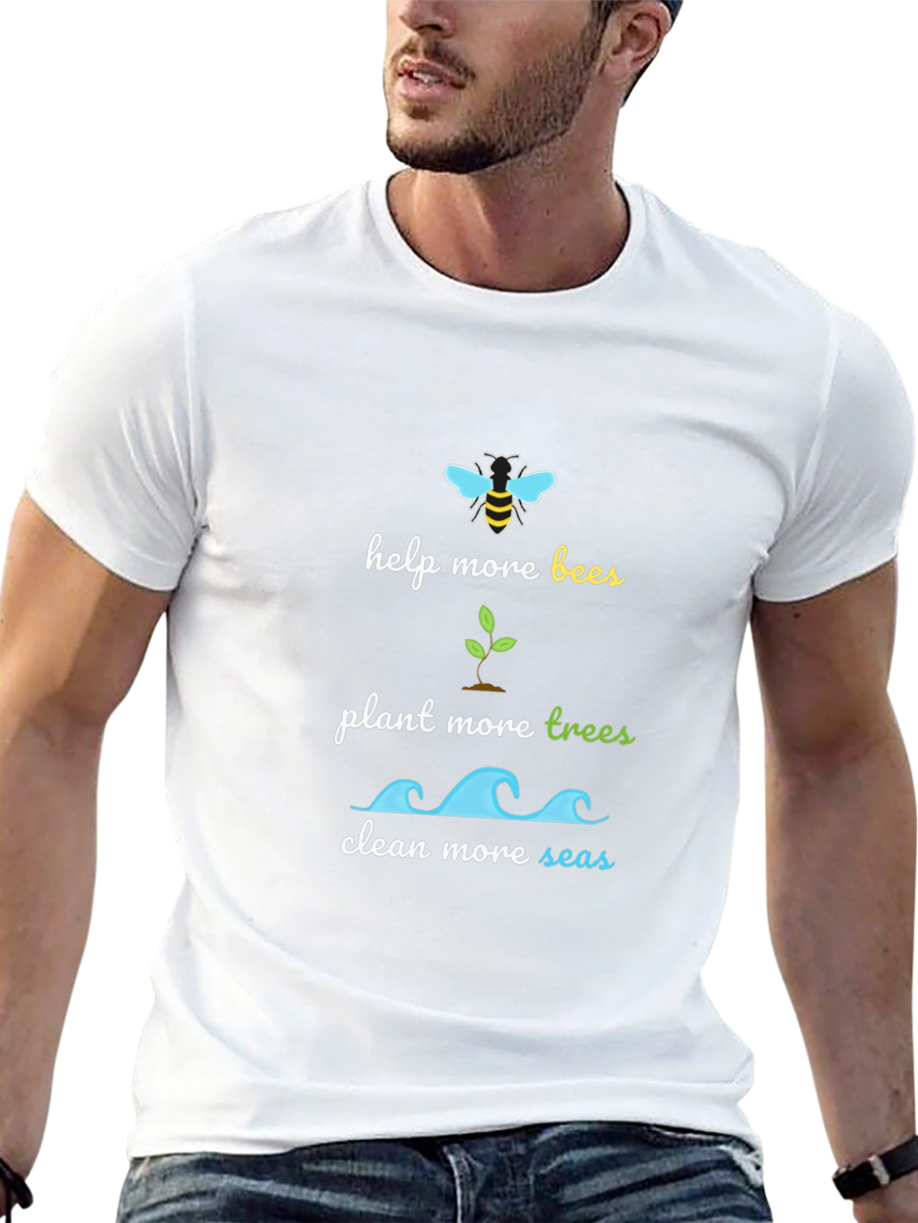 Eco-Friendly Graphic Tee - Bees Trees Seas