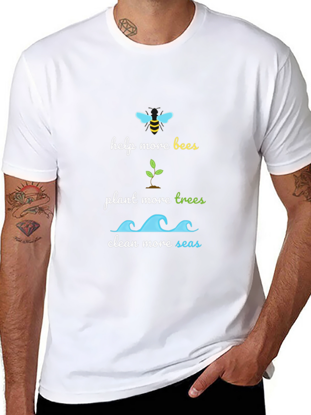 Eco-Friendly Graphic Tee - Bees Trees Seas