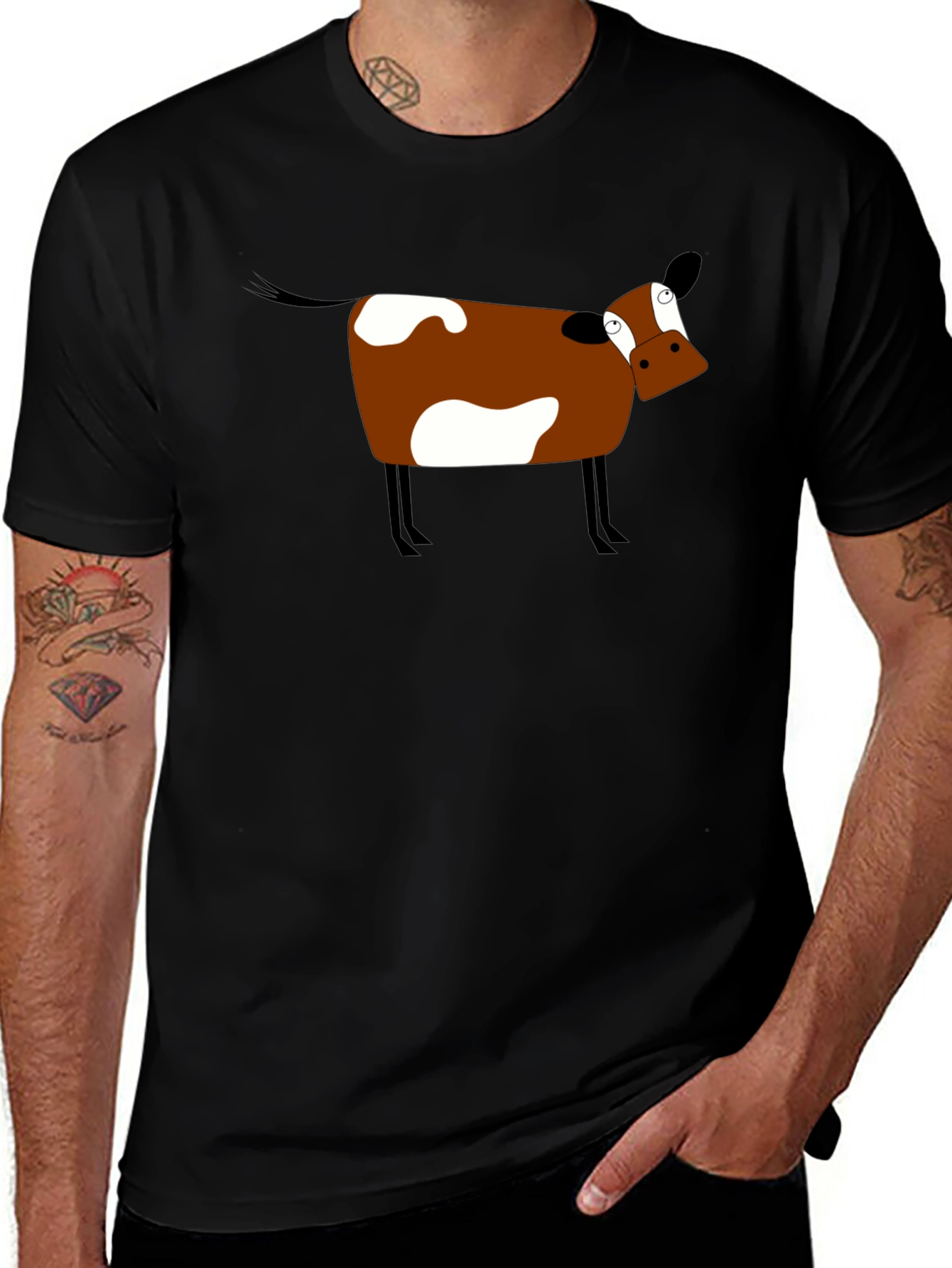 Funny Cow Graphic Tee - Black Cotton T-Shirt