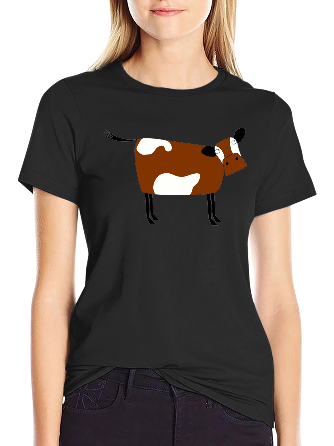 Funny Cow Graphic Tee - Black Cotton T-Shirt
