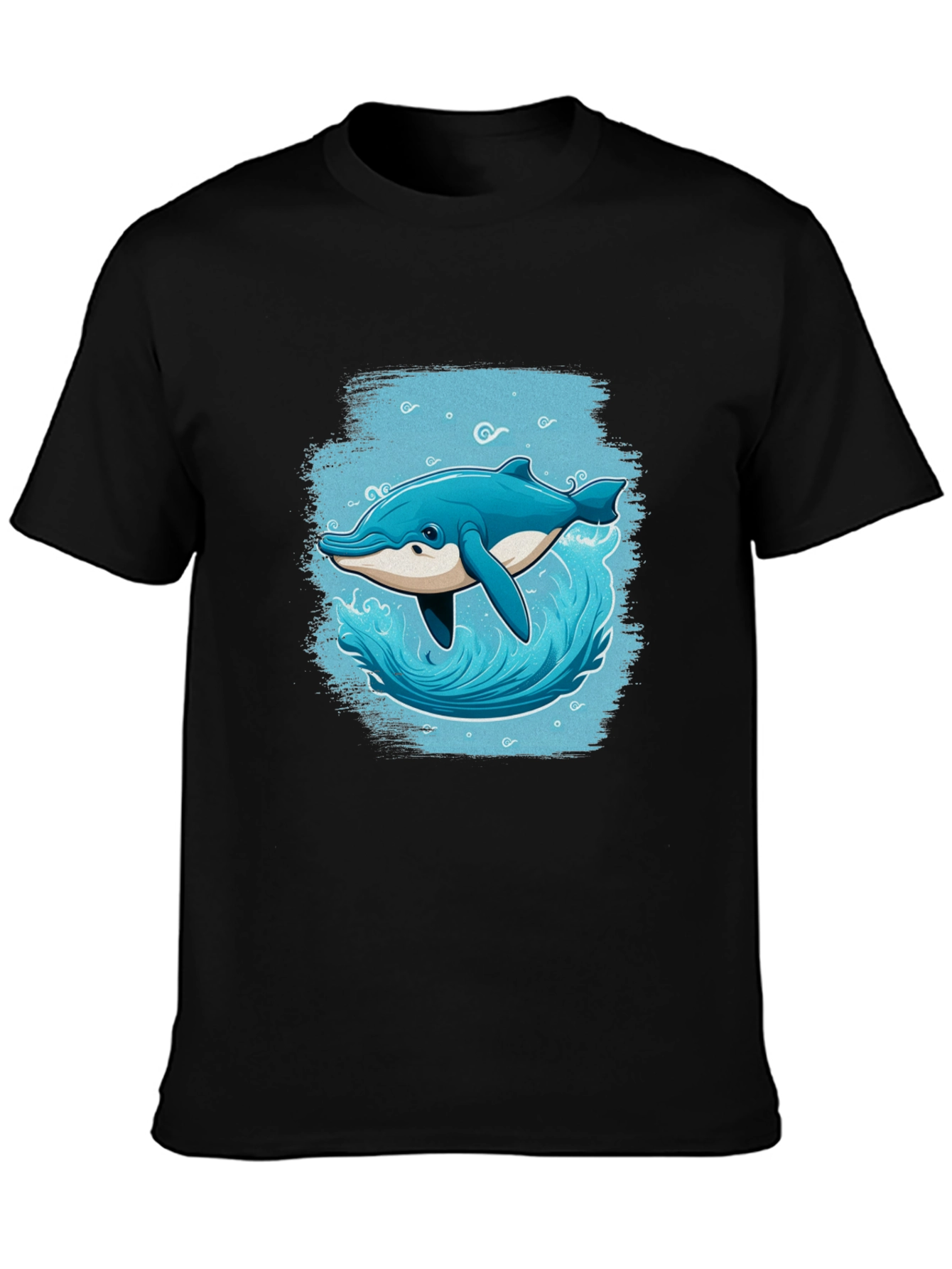 Dolphin Splash Graphic Tee - Black Cotton T-Shirt