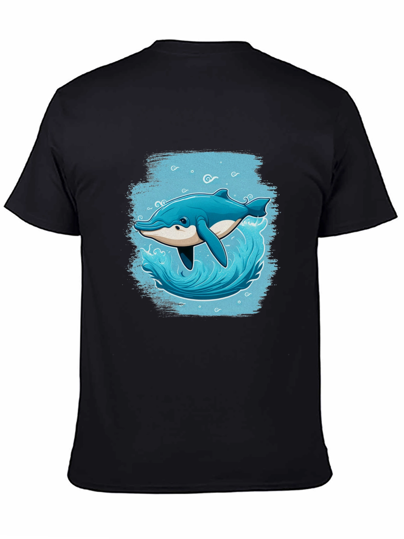 Dolphin Splash Graphic Tee - Black Cotton T-Shirt