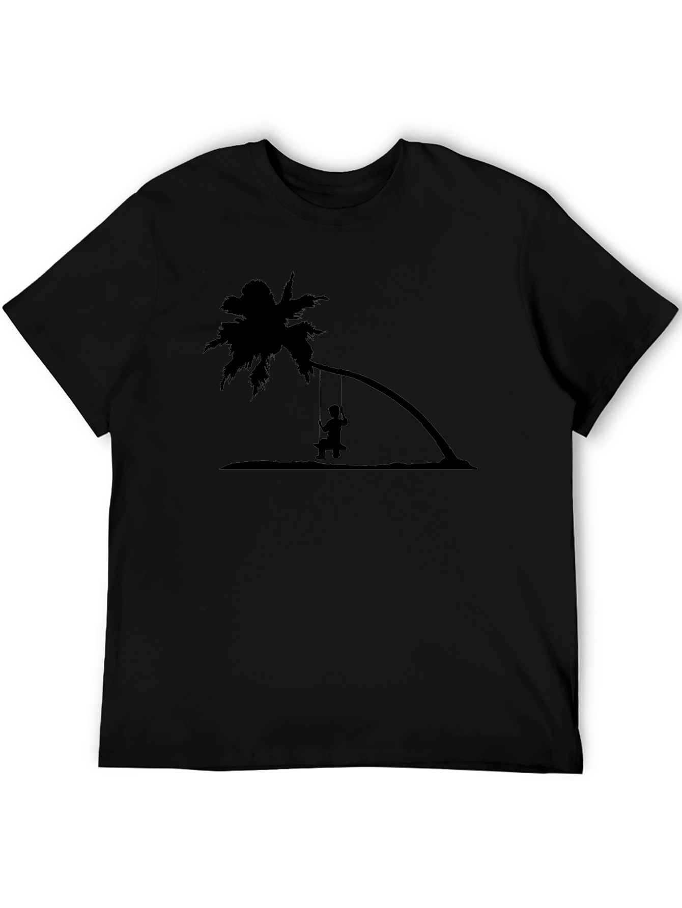 Black T-Shirt with Palm Tree Swing Design
