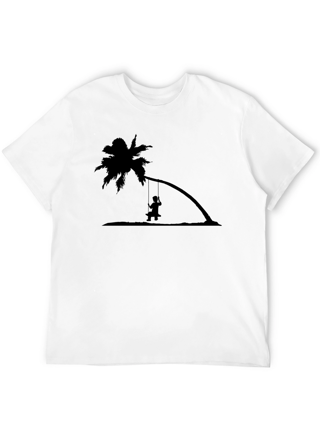 Black T-Shirt with Palm Tree Swing Design