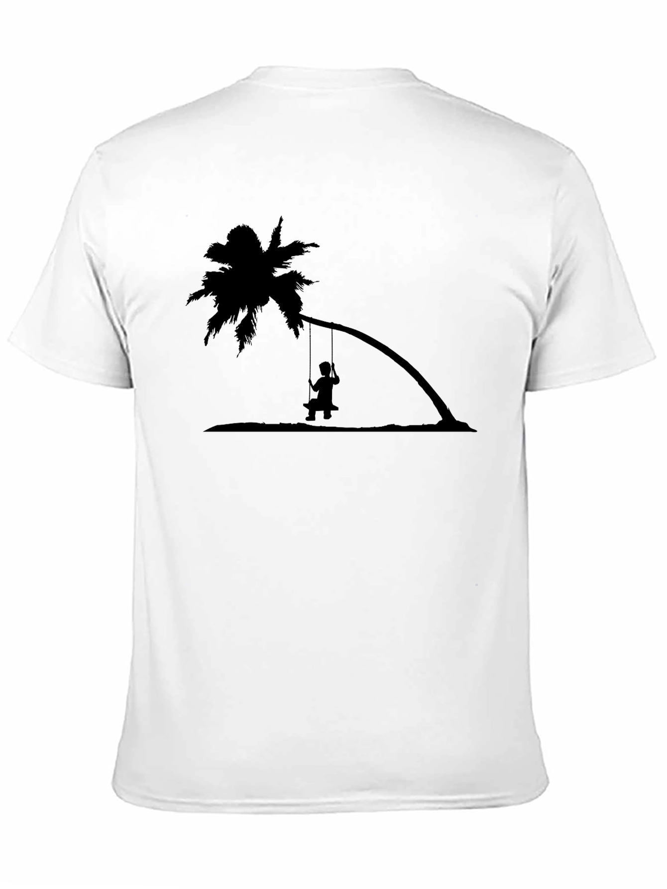 Black T-Shirt with Palm Tree Swing Design
