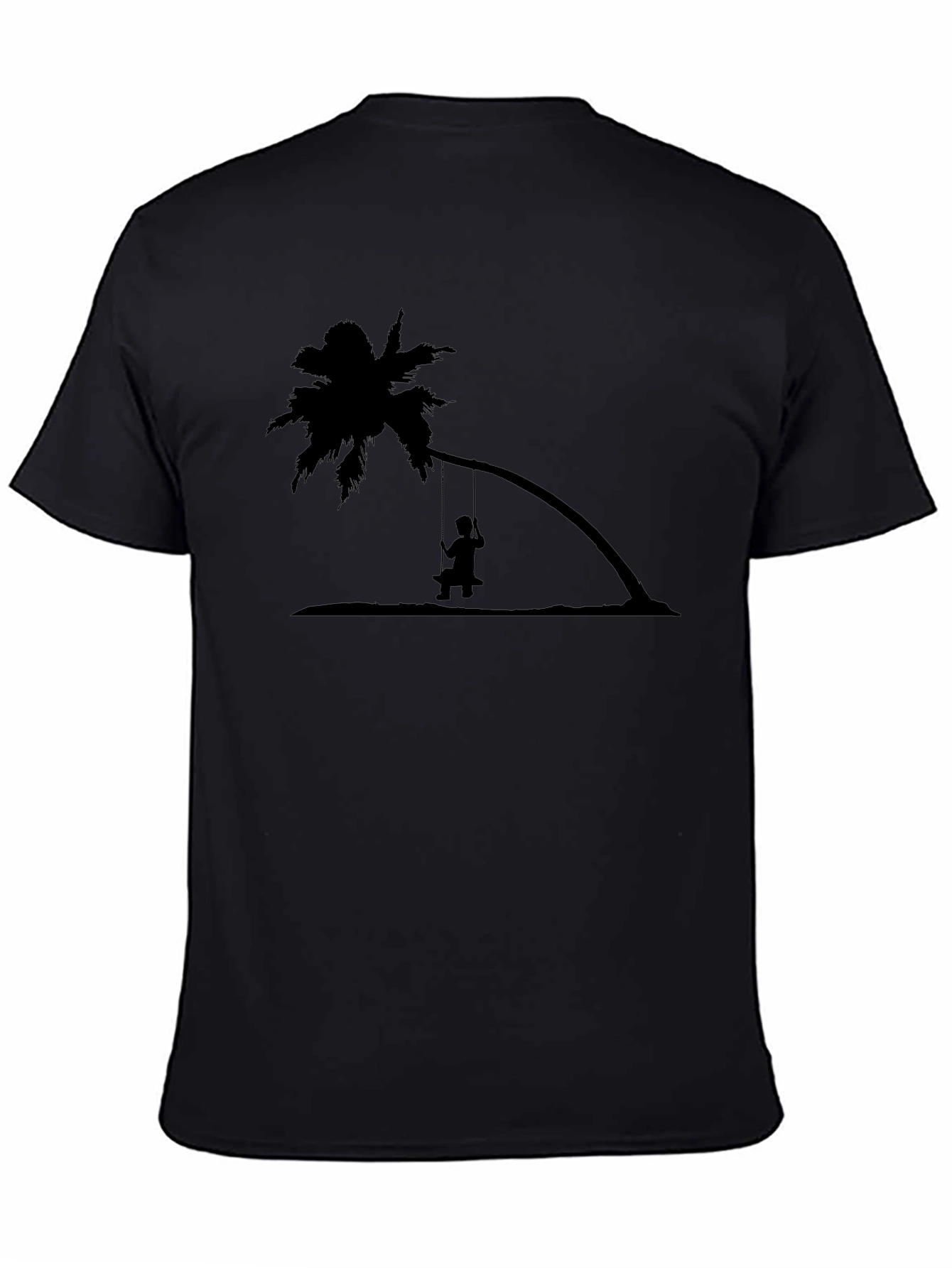Black T-Shirt with Palm Tree Swing Design